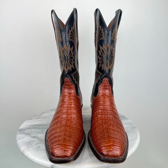 Black Jack Men's Orange Black Caiman Belly Square Toe Exotic Cowboy Boots 11.5 - Picture 11 of 12